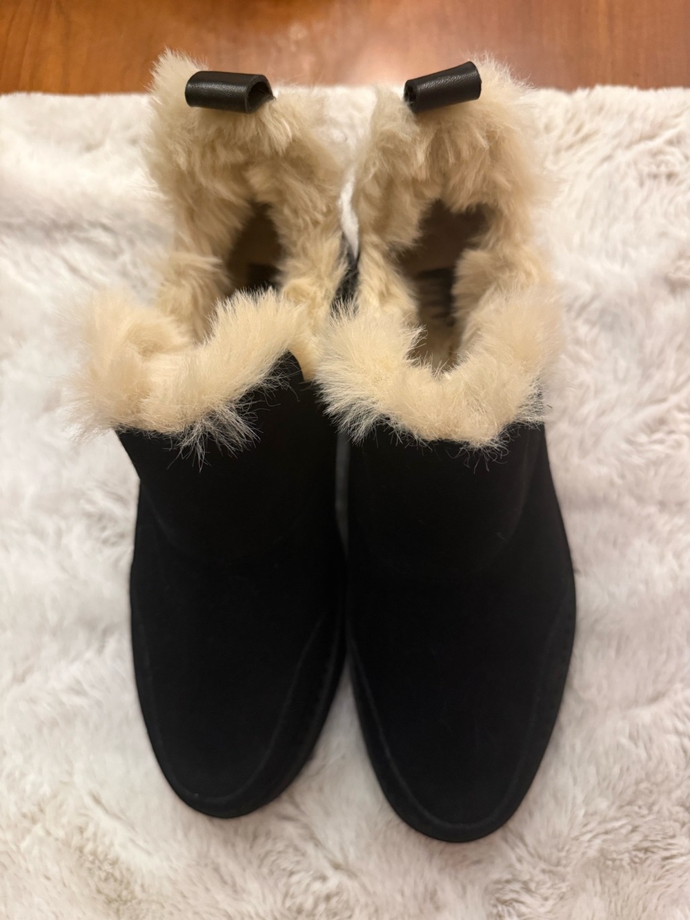 Dolce Vita Ardy Black Suede Boots w/ Cream Faux Fur Trim